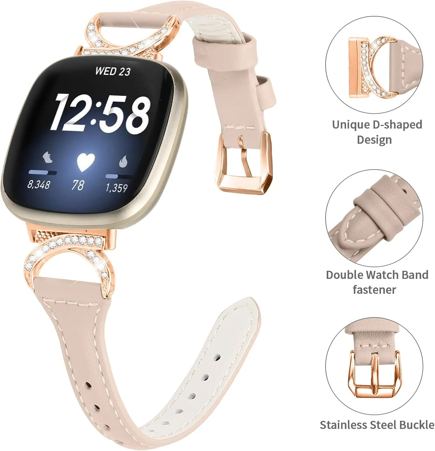 inclusive documentary scorn amenity 3/ Sense/Sense 2/Versa 4,Replacement straps for watches with Metal Buckle For Women Men Genuine Leather Wrist Replacement Strap Strap Compatible With Versa 
