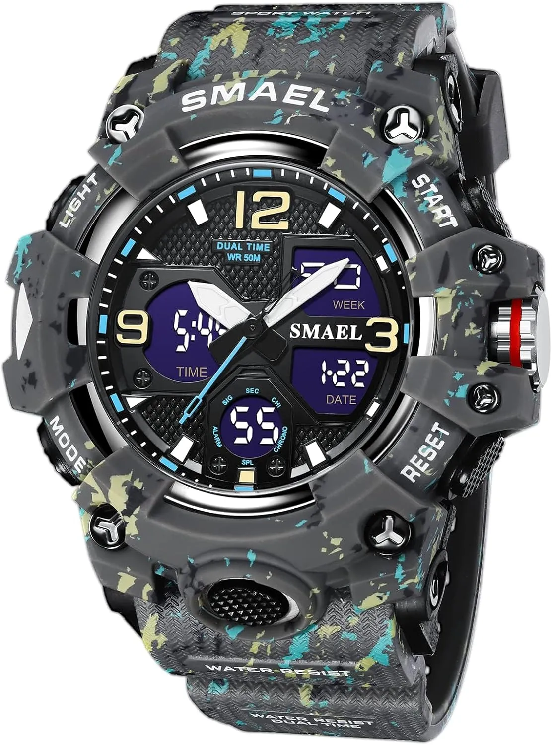 integrate harness confiscate Hiking, and Adventure Gosasa Men's Large Face Outdoor Sports Watches Military S-Shock Watch Waterproof, Backlight, Alarm, Stopwatch Features - Rugged Wristwatch for Training, 