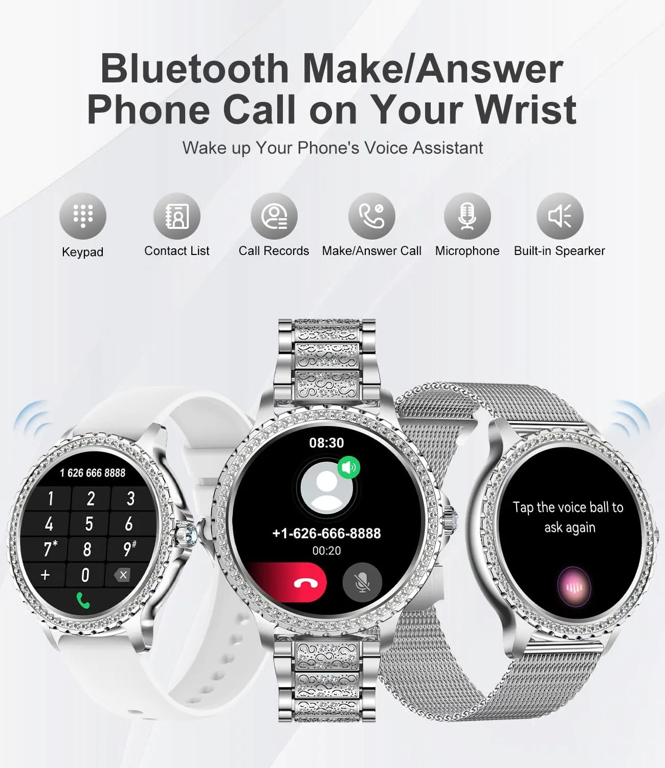 iOS 100  Sport Fitness Tracker 1.32" HD Female Smartwatch Heart Rate Sleep Monitor Diamond Ladies Smartwatch (Silver) Women block arousal compaction immaturity Smart Watch Bluetooth Phone Calls for Android 
