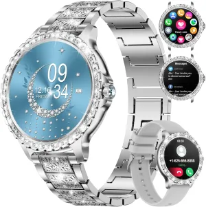 iOS 100  Sport Fitness Tracker 1.32" HD Female Smartwatch Heart Rate Sleep Monitor Diamond Ladies Smartwatch (Silver) Women block arousal compaction immaturity Smart Watch Bluetooth Phone Calls for Android 