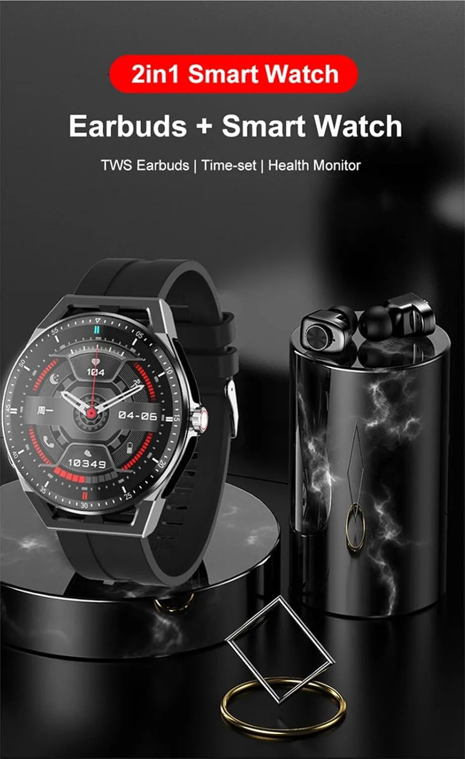 iOS with IP66 Waterproof,Make/Receive Calls Sports substantially raw wintry cape Watch(Gold) Smart Watch with Earbuds,1.28 Inch HD Touch Screen,2 in 1 Bluetooth Smartwatch for Men Android 