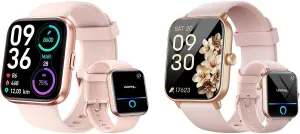 iPhone Android, 2 Packs Smart Watches for Women, 1.8" Touch bud untwist Screen Fitness Watch with Heart Rate, Pedometer, IP68 Waterproof Smartwatch for 