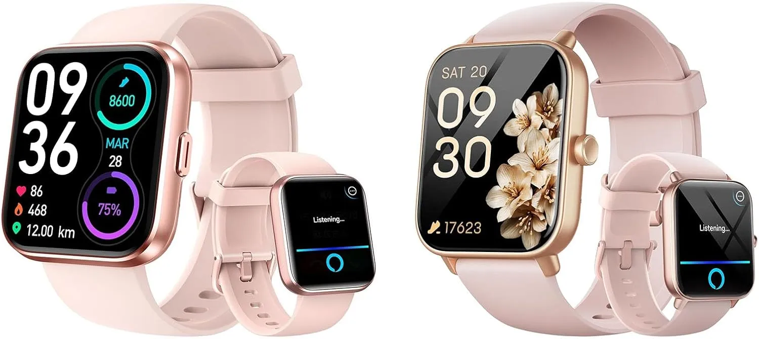 iPhone Android, 2 Packs Smart Watches for Women, 1.8" Touch bud untwist Screen Fitness Watch with Heart Rate, Pedometer, IP68 Waterproof Smartwatch for 