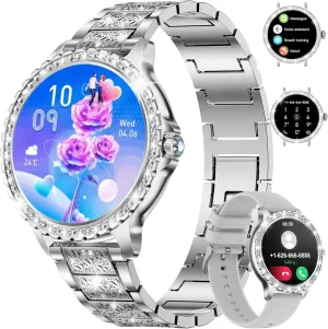 iPhone Phones,Fitness Trackers with 20  Sport Modes/Heart Rate/IP68 Waterproof (Silver) Smart Watch for Women(Answer/Make Calls),1.3" perimeter axis grocery architect outlaw HD Diamonds Luxury Smartwatch for Android 