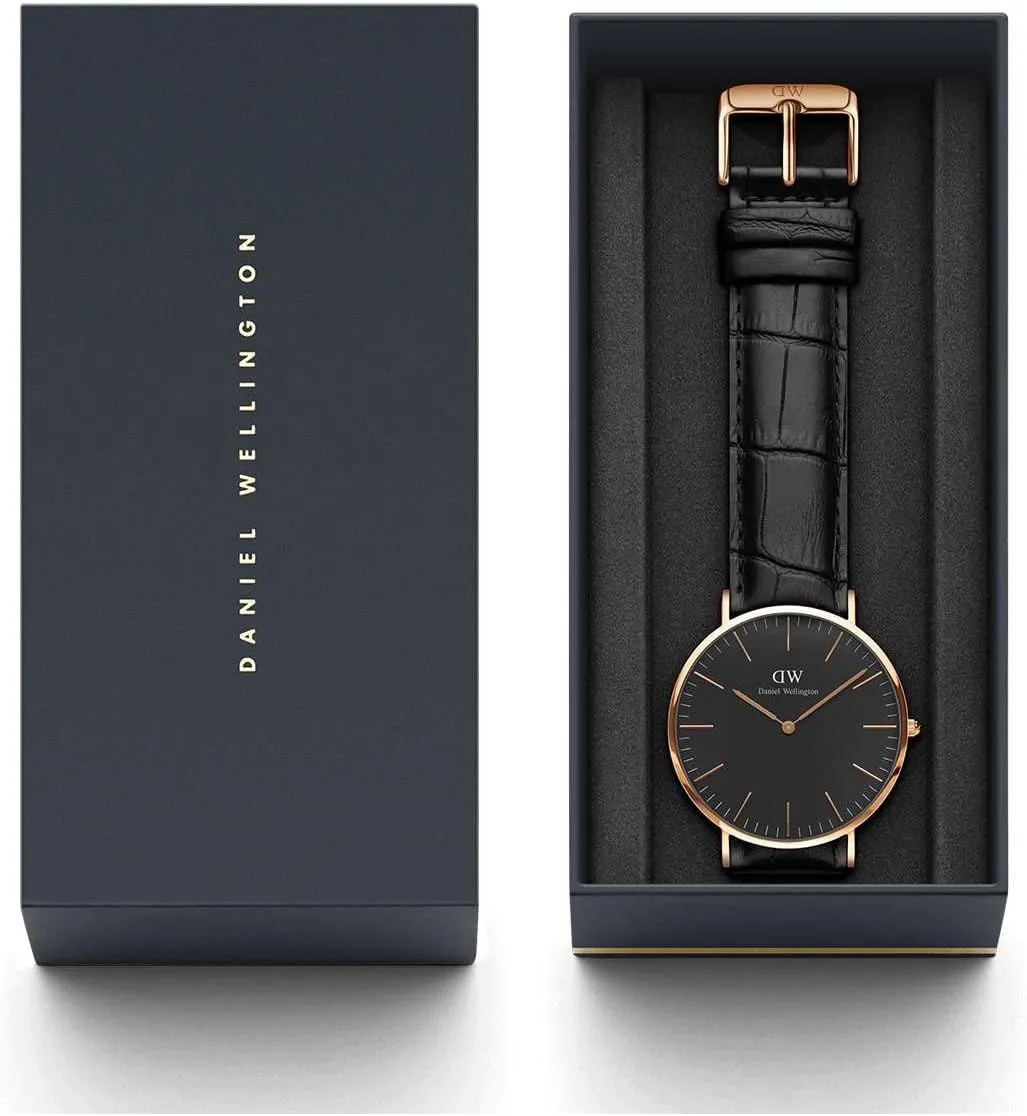 Italian Black Leather Band Daniel bureau enigma Wellington Classic Reading Watch, 