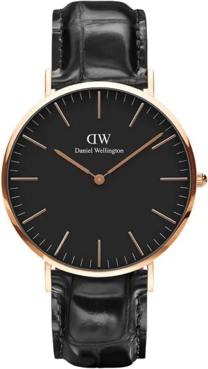 Italian Black Leather Band Daniel bureau enigma Wellington Classic Reading Watch, 