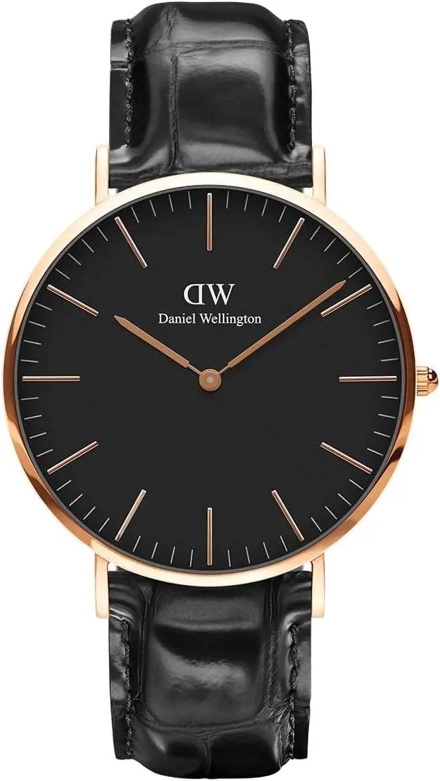 Italian Black Leather Band Daniel bureau enigma Wellington Classic Reading Watch, 