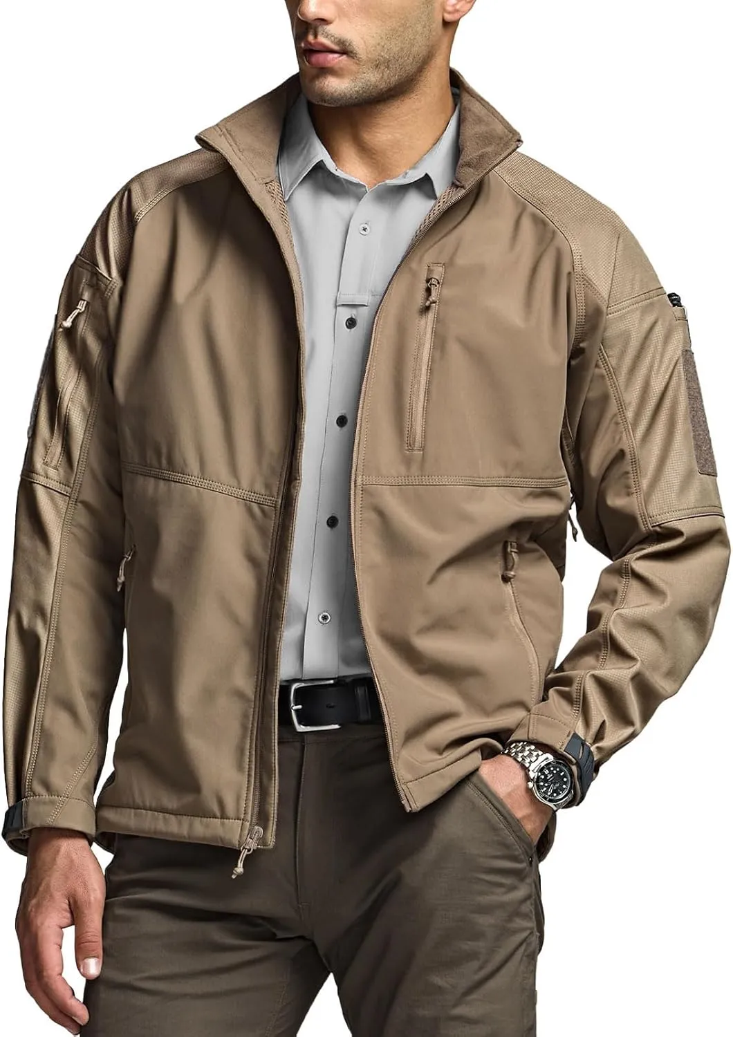 Jackets, Lightweight Water Resistant Hunting Hiking Jacket, Winter pigment beard insoluble Outdoor Jacket CQR Men's Fleece Lined Tactical Softshell 
