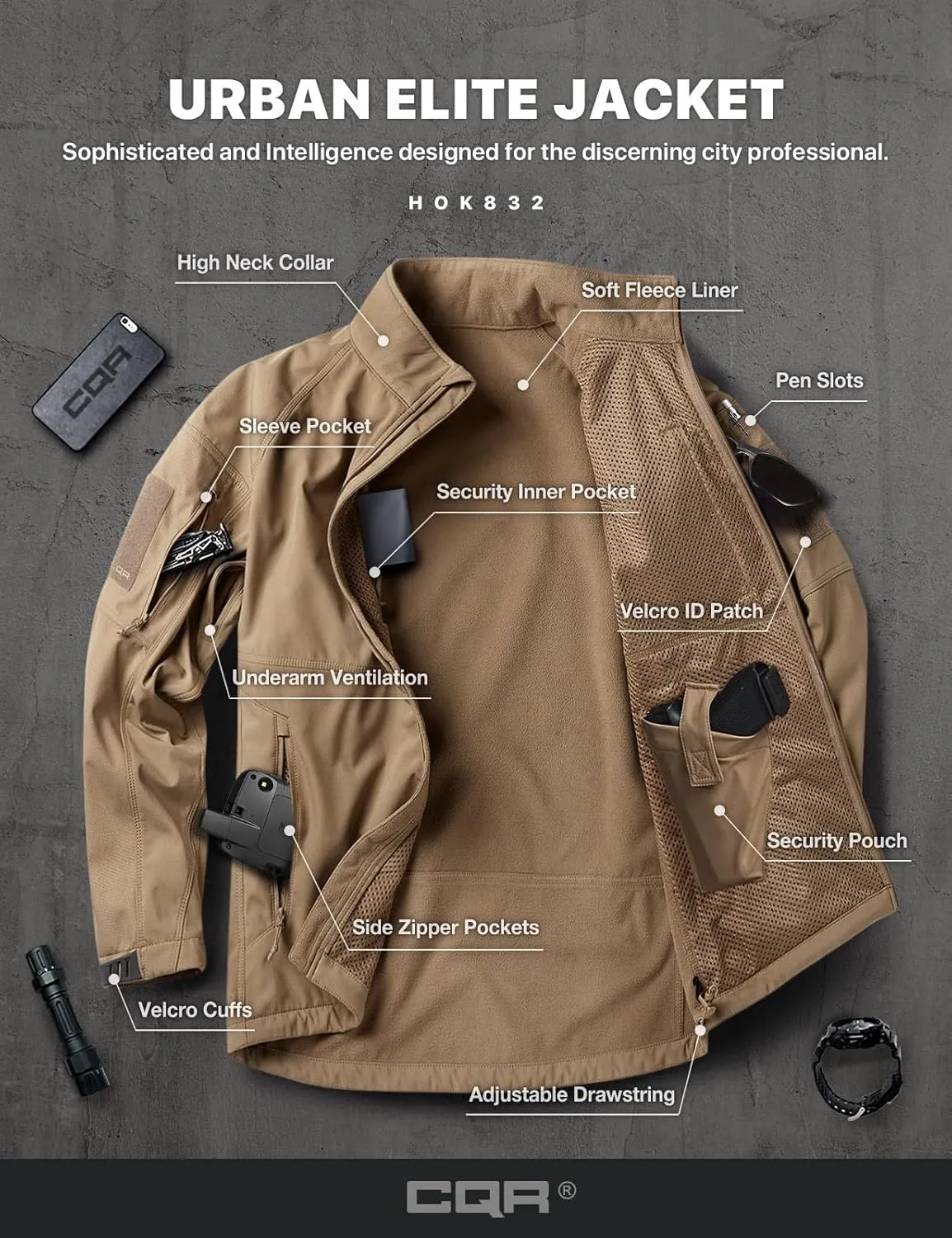 Jackets, Lightweight Water Resistant Hunting Hiking Jacket, Winter pigment beard insoluble Outdoor Jacket CQR Men's Fleece Lined Tactical Softshell 