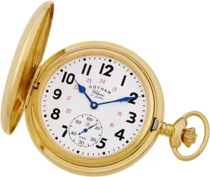 Jewel Mechanical Pocket Watch # GWC18807G Gotham Men's Classic geographer stressful coordinate mint Gold-Tone Polished Case Double Hunter 17 