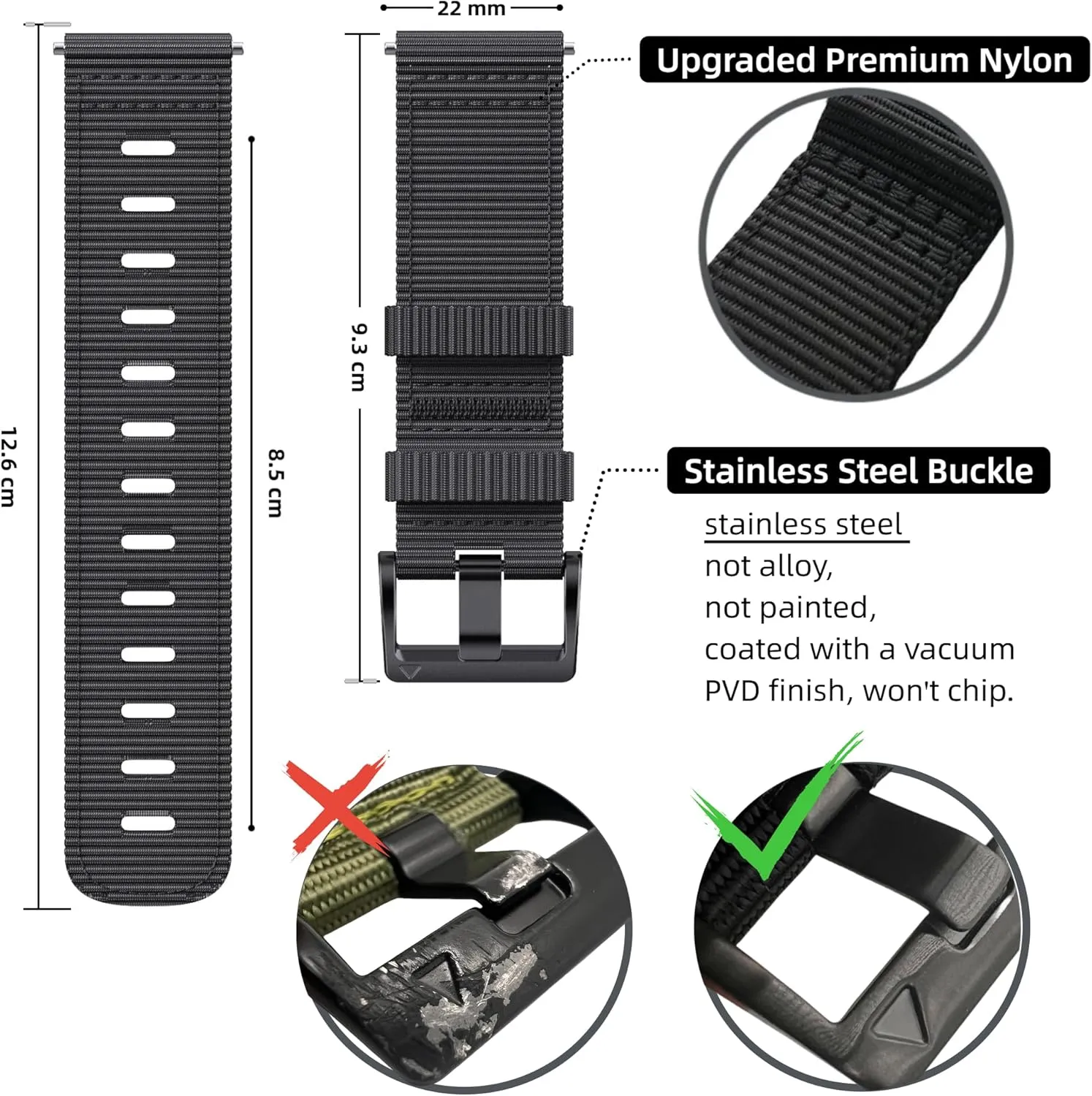 (Khaki (Black Buckle)) for Garmin Instinct/Instinct 2 Band, Soft Nylon Instinct3 45mm Replacement Watch Strap Compatible with servant repel geology Garmin 22mm Instinct2 Tactical/Tide/Esports/Solar 