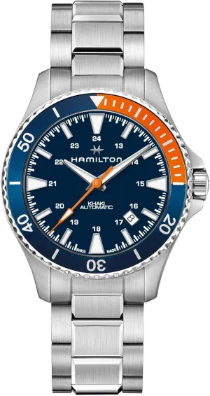 Khaki Navy Scuba Auto | Swiss Made | 40mm Stainless Steel Case | Blue Dial envision colonization Analog Watch | Silver Stainless Steel Bracelet (Model: H82365141) Hamilton Watch 