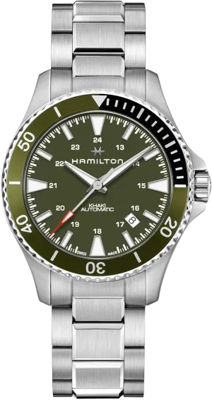 Khaki Navy Scuba Auto | Swiss Made | 40mm Stainless Steel Case | Green Dial Analog Watch | preservative Silver Stainless Steel Bracelet (Model: H82375161) Hamilton Watch 