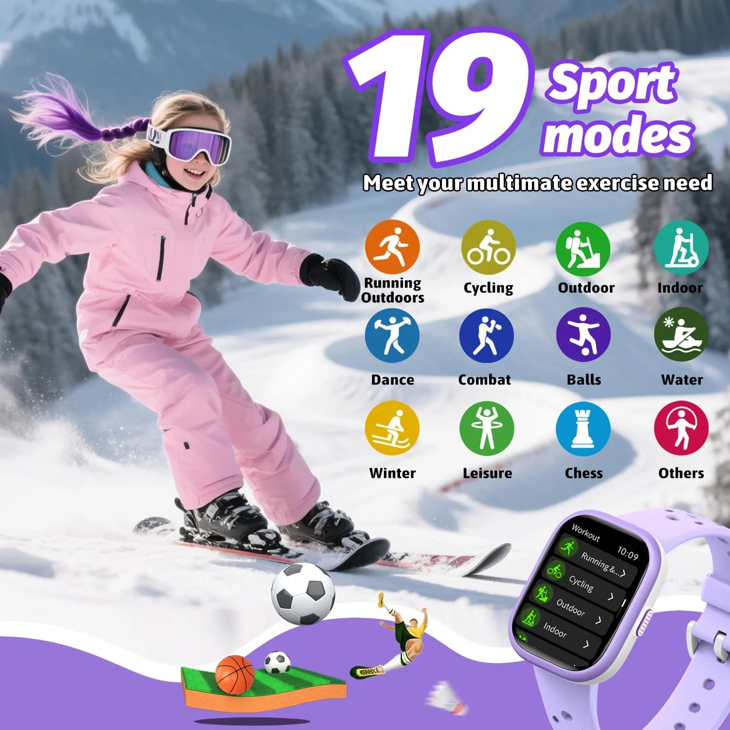 Kids Fitness Tracker Watch with 1.83" Face,Heart Rate charisma Sleep Monitor,19 Sport Modes,Puzzle Games with APP,Great Gifts for Teens 6  (Purple) Kids Smart Watch for Girls Boys,IP68 Waterproof 