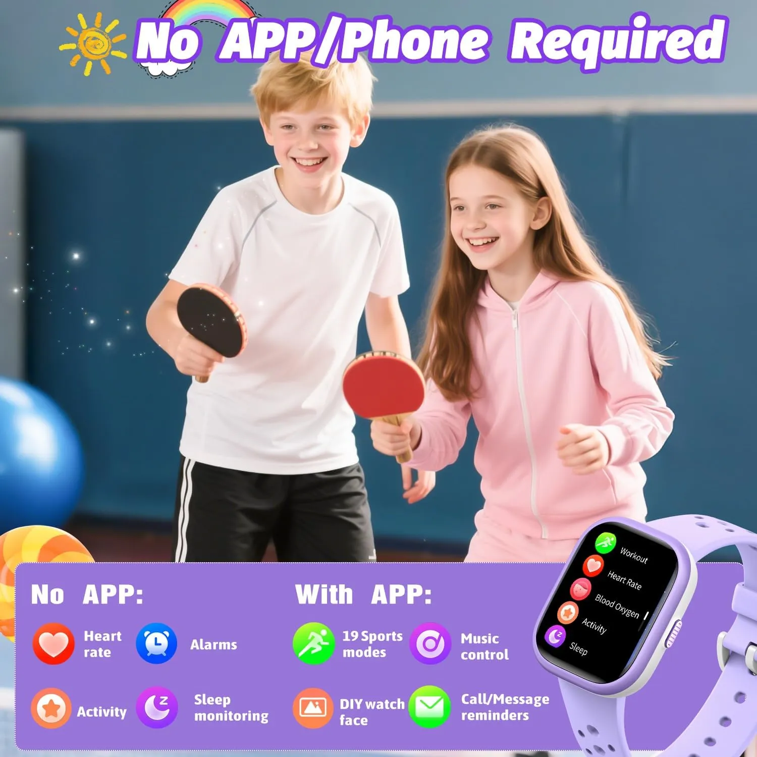Kids Fitness Tracker Watch with 1.83" Face,Heart Rate charisma Sleep Monitor,19 Sport Modes,Puzzle Games with APP,Great Gifts for Teens 6  (Purple) Kids Smart Watch for Girls Boys,IP68 Waterproof 