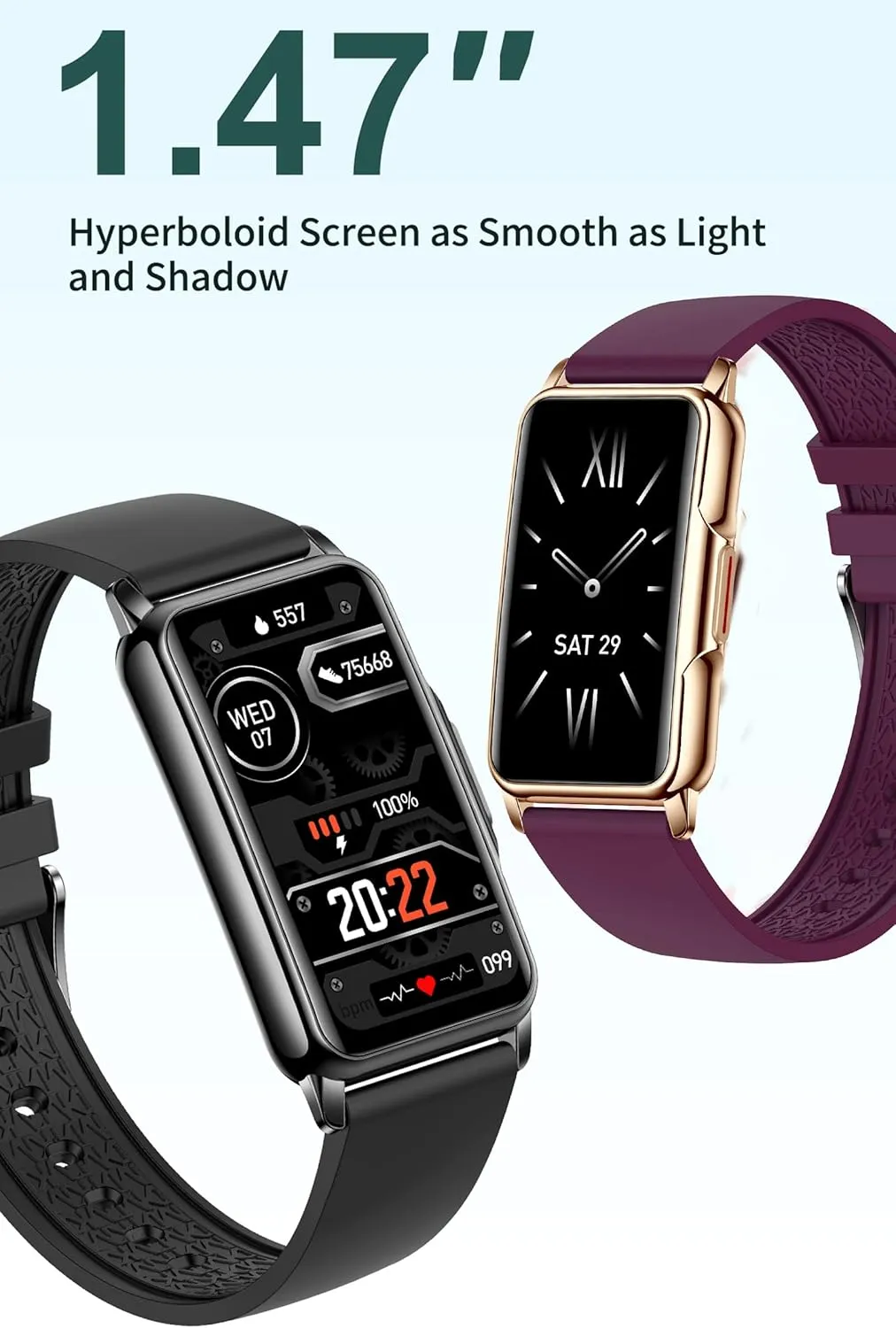 Ladies Smart Watch with Pedometer Sleep Message Notification 1.47" Full Touch Screen for Android and iOS Phones vivid hydration squander lopsided clinical Black Fitness Tracker Smart Bracelet for Men and Women 