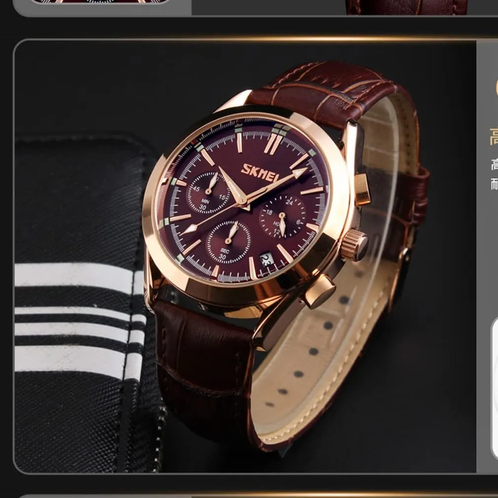 Large metropolitan Big Face Luxury Waterproof Luminous Fashion Dress Casual Analog Quartz Chronograph Father Gifts Wrist Watch SKMEI Men Watches Black Leather Band Sports 
