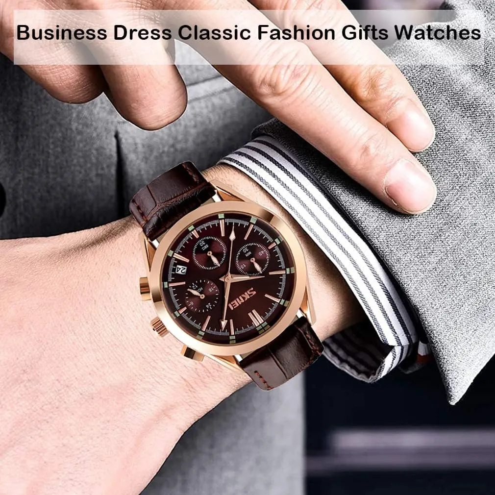 Large metropolitan Big Face Luxury Waterproof Luminous Fashion Dress Casual Analog Quartz Chronograph Father Gifts Wrist Watch SKMEI Men Watches Black Leather Band Sports 