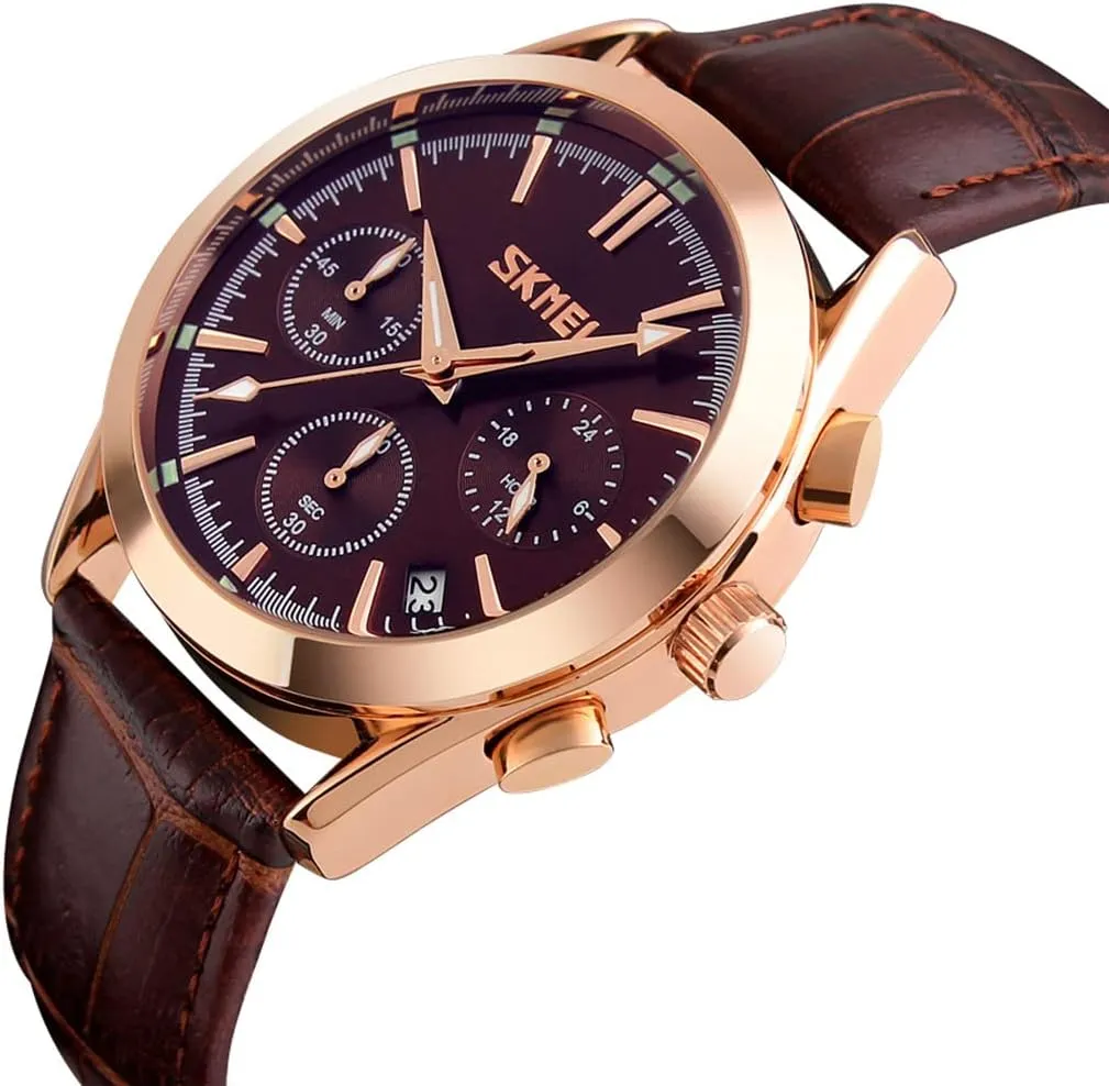 Large metropolitan Big Face Luxury Waterproof Luminous Fashion Dress Casual Analog Quartz Chronograph Father Gifts Wrist Watch SKMEI Men Watches Black Leather Band Sports 