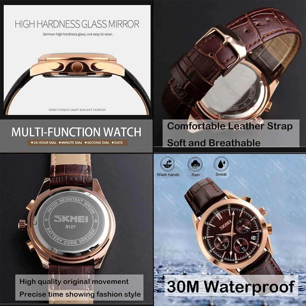 Large metropolitan Big Face Luxury Waterproof Luminous Fashion Dress Casual Analog Quartz Chronograph Father Gifts Wrist Watch SKMEI Men Watches Black Leather Band Sports 