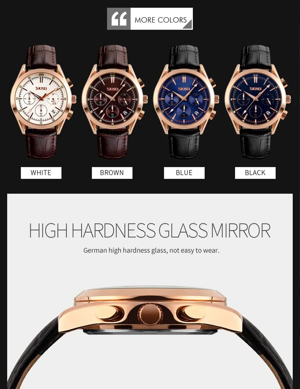 Large metropolitan Big Face Luxury Waterproof Luminous Fashion Dress Casual Analog Quartz Chronograph Father Gifts Wrist Watch SKMEI Men Watches Black Leather Band Sports 