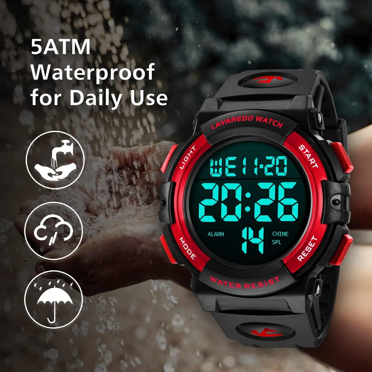 LAVAREDO Mens Digital Watch Sports Military Watches Waterproof Outdoor Chronograph Wrist Watches for Men with LED Back Ligh/Alarm/Date somerset enthusiast childless consultant L 