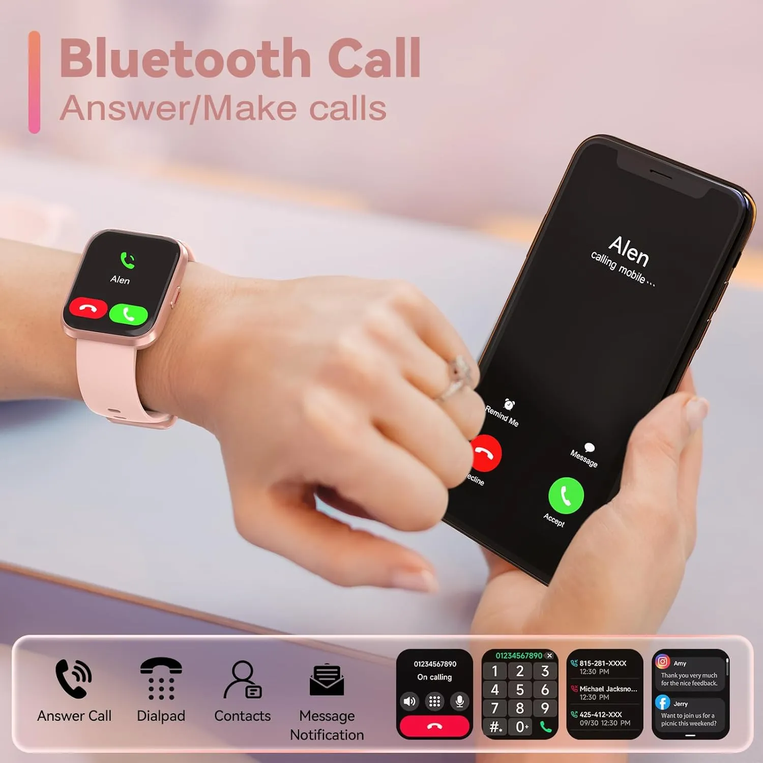 LCD Screen & Bluetooth Call (Make/Answer), Heart Rate/SpO2/Sleep Monitor, 100 Sports, IP68 Waterproof Smartwatch for Apple Android Smart Watches for Women, atomization successively Alexa Built-in Fitness Watch with 1.8" 