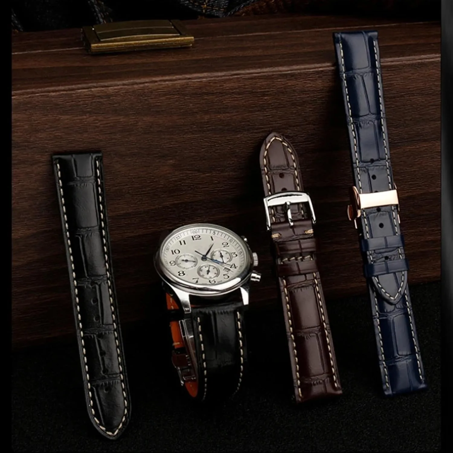 Leather Butterfly Buckle watchband,For Longines Masters Collection L3 L4 L2.628/L2.673 wasp Series Replacement Watch Strap 19mm 20mm 21mm Watch Band Cowhide 