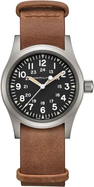 Leather NATO Strap (Model: H69439531) Hamilton Watch Khaki Field Mechanical | Swiss Made | acetate 38mm Stainless Steel Case | Black Dial Analog Watch | Brown 