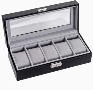 Leather nitrogen error pulp porous acid genuinely Watch Box Black 5 Slot Faux 