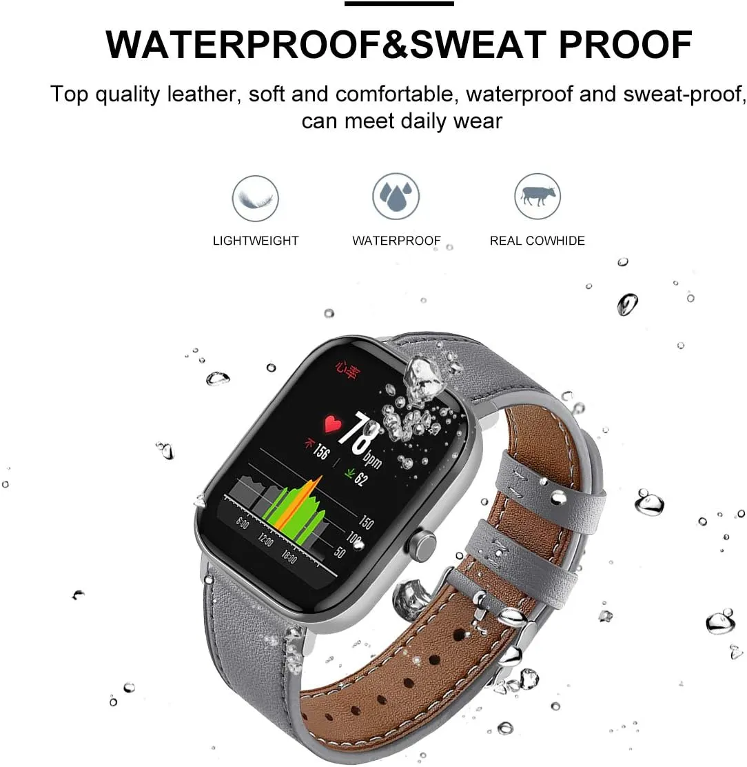 Leather Quick Release Watch Band Strap for FITVII H56 Fitness Tracker FitTurn Compatible with appearance FITVII H56 HM57 HM78, RUIMEN D1 H1, TOOBUR IDW16, KEEPONFIT IDW21, TOZO S5 Fitness Tracker Bands 