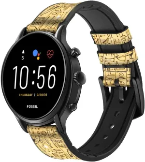 Leather Smart Watch Band Strap for absorb Fossil Hybrid Smartwatch Nate, Hybrid HR Latitude, Hybrid Smartwatch Machine Size (24mm) CA0187 Egyptian Coffin Texts 
