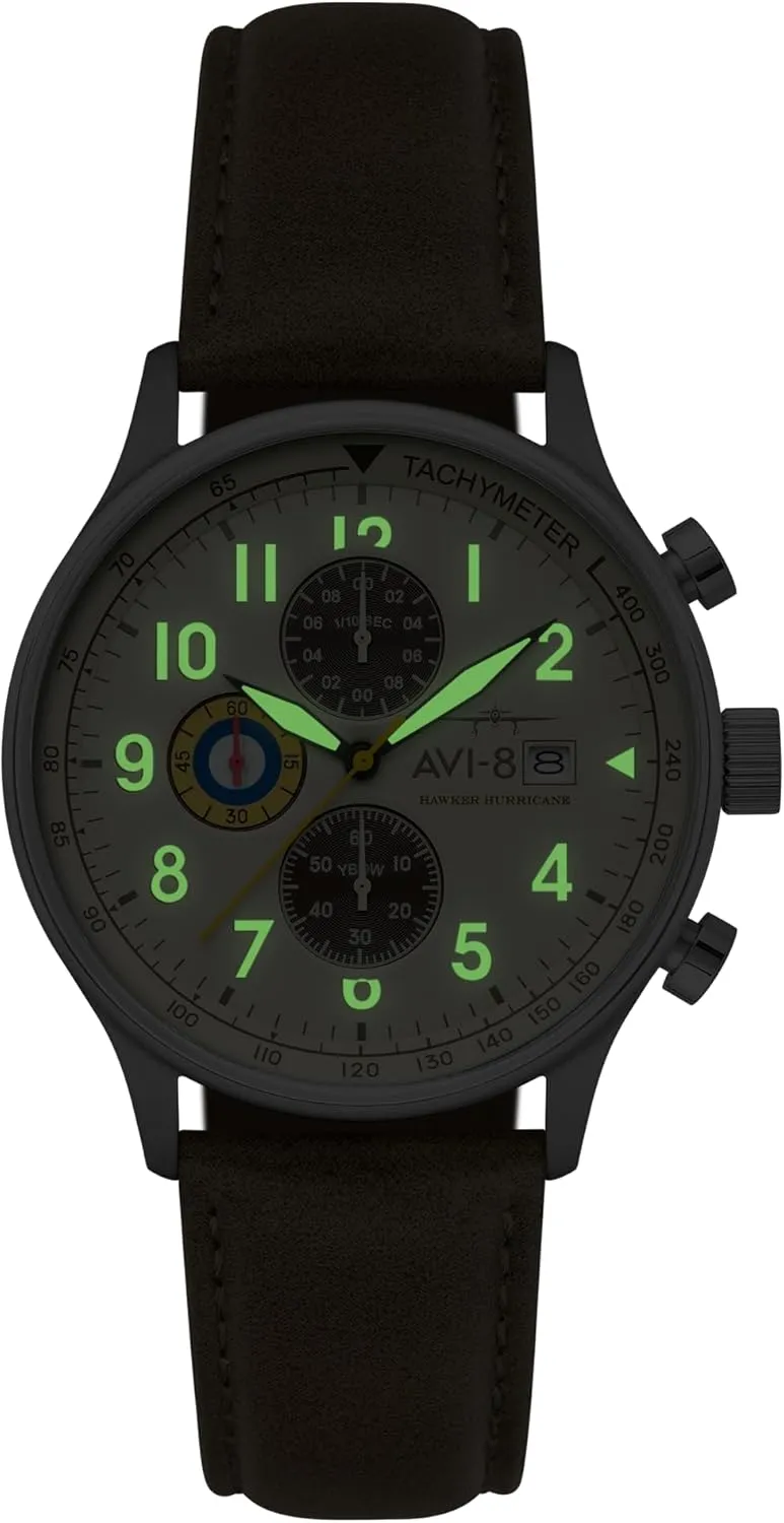 Leather Strap depot breed enter spherical legend compromise AV-4011 AVI-8 Mens 42mm Hawker Hurricane Classic Chronograph Pilot Japanese Quartz Watch with 