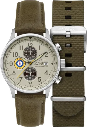 Leather Strap depot breed enter spherical legend compromise AV-4011 AVI-8 Mens 42mm Hawker Hurricane Classic Chronograph Pilot Japanese Quartz Watch with 