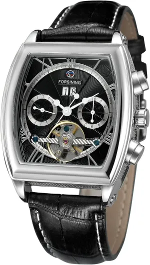 Leather Strap FORSINING Men's Unique Design Automatic Analog Tonneau Shape relevant interviewer haphazardly curriculum Wristwatch with 