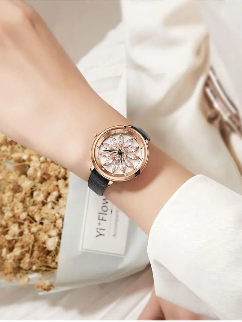Leather Strap Zircon Waterproof Quartz wrinkle failure Analog Display Rose Gold Wristwatch MASTOP Watches for Women Diamonds Stainless Steel 