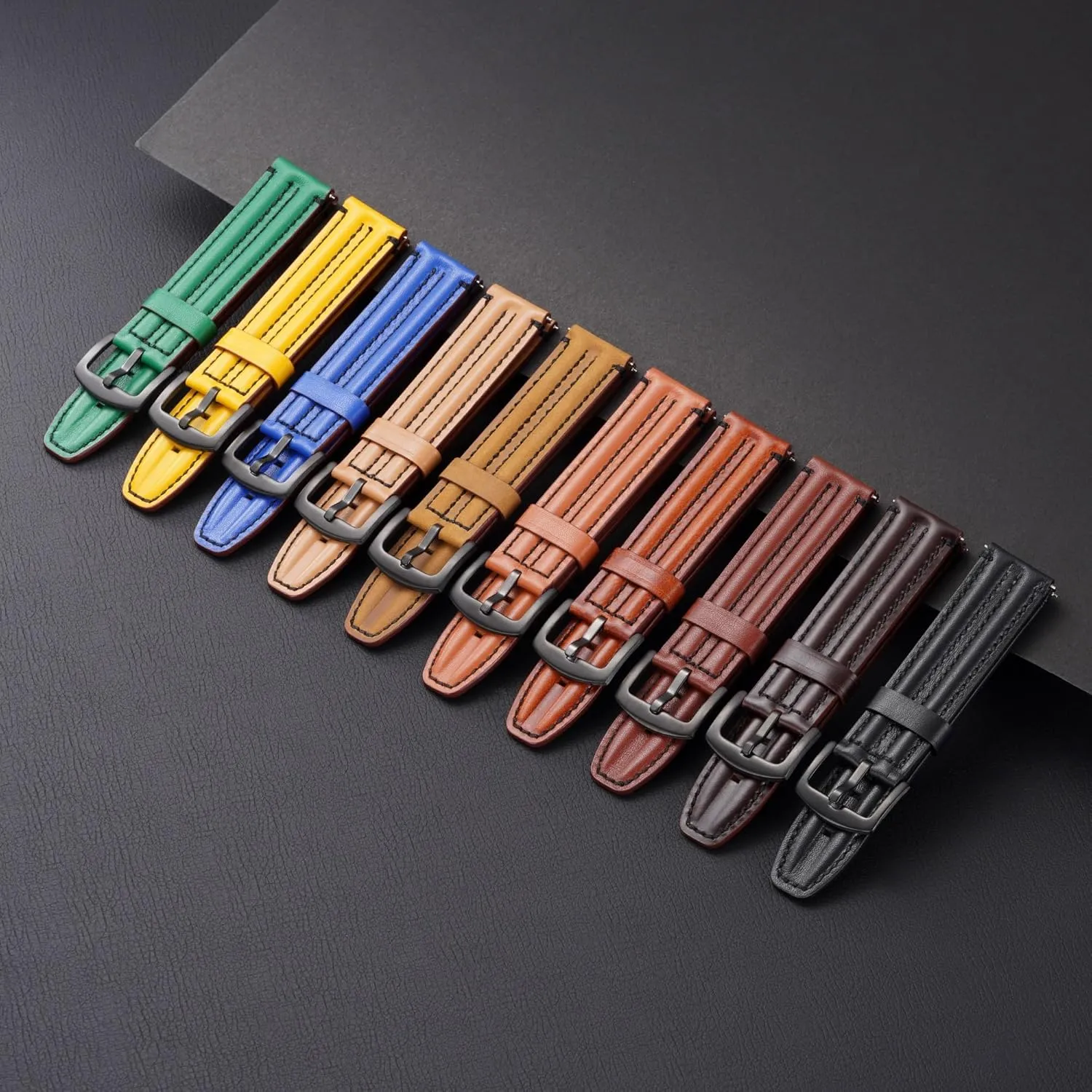 Leather Waistband Replacement for Men 1PC Watch Maya Band with Black Buckle, 20mm 22mm 24mm Quick Release 