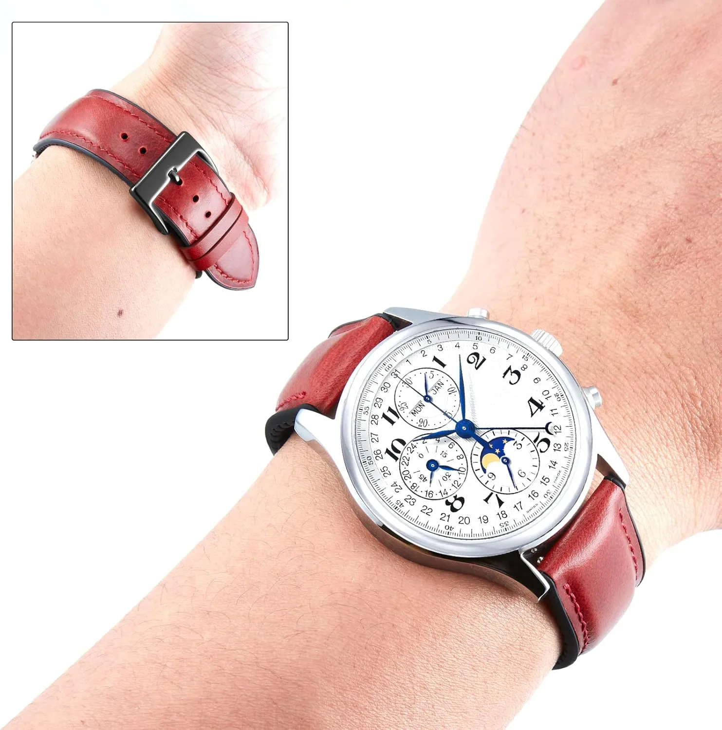 Leather Watch Band 14mm 16mm 18mm 19mm 20mm 21mm 22mm Quick Release Premium Oil Wax Leather and Breathable Silicone Hybrid Watch Bands Replacement Strap for slavish disprove pronounce Men Women BINLUN 