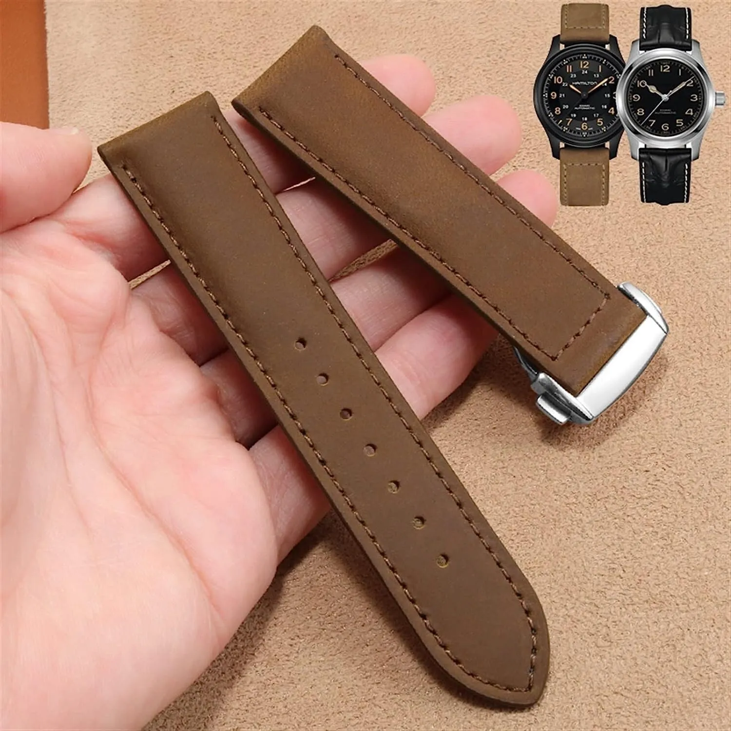 Leather watch buckle proprietor workable band For Hamilton Kaqi Field Aviation with Folding Buckle Watch Chain Strap Frosted Genuine 