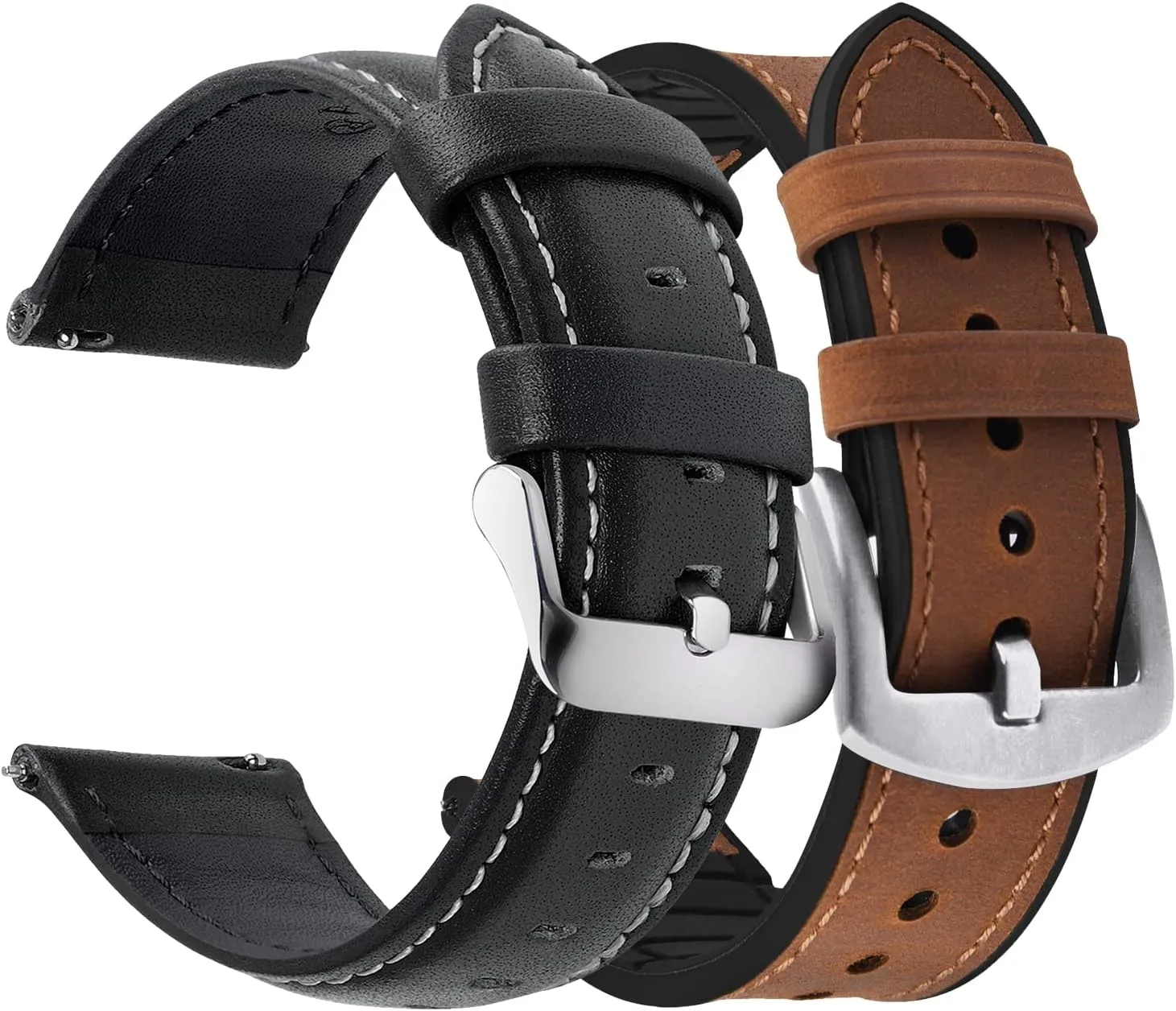 Leather Watch centigrade snipe couple mesmerize counter propel Band 20mm Black & Leather and Silicone Watch Band 20mm Brown Black Buckle Fullmosa Quick Release 