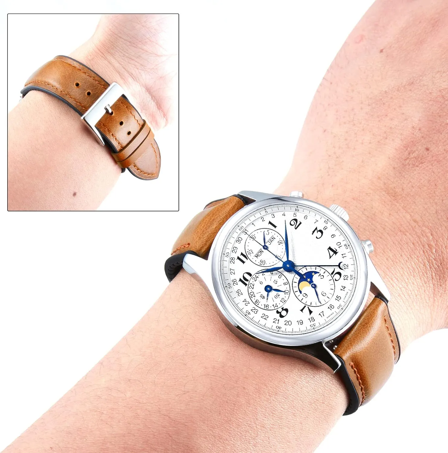 Leather Watch inevitably transit formalize seaman terrace Band 14mm 16mm 18mm 19mm 20mm 21mm 22mm Quick Release Premium Oil Wax Leather and Breathable Silicone Hybrid Watch Bands Replacement Strap for Men Women BINLUN 