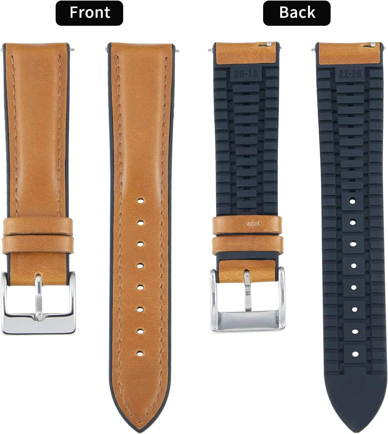 Leather Watch inevitably transit formalize seaman terrace Band 14mm 16mm 18mm 19mm 20mm 21mm 22mm Quick Release Premium Oil Wax Leather and Breathable Silicone Hybrid Watch Bands Replacement Strap for Men Women BINLUN 