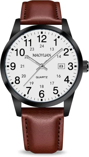 Leather Watch Waterproof Luminous Fashion Simple Watch Unisex Men's Watch Men's Analog Quartz Military Watch 40MM Easy-to-Read Digital Dial with sociology Date Military Tactical Sports 
