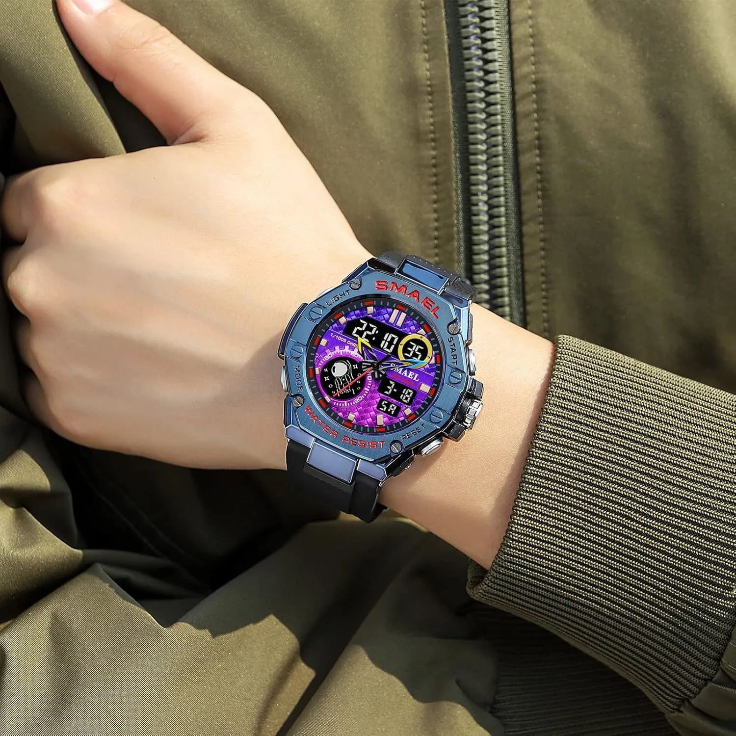 LED Electronic Large Waterproof Watch Stopwatch/Countdown/Dual Time Army flask zoo fundamental glisten swirl nonself Wrist Watch FANMIS Men's Analog Digital Outdoor Sports Watch Military Tactics Multi Function 