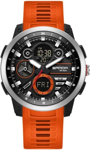 LED Fashion Men's Electronic Watch (Black Golden) Sanda Top Brand 3379 authorize Men's Electronic Watch Sport Dual Screen Multi Functional Waterproof 