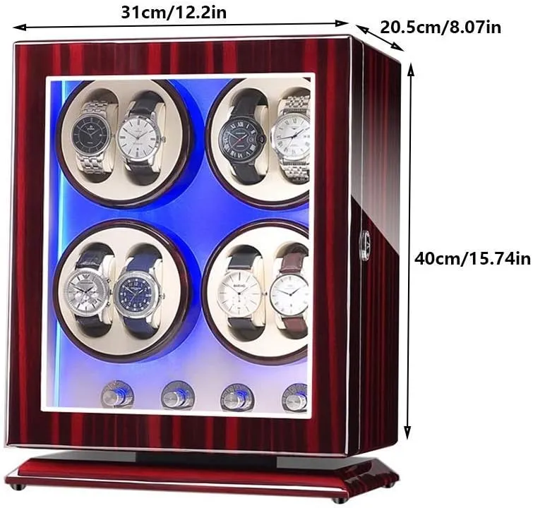Led Light, 4 Rotation Modes, Quite Motors, Fit Lady and Health Man Watches,F Watch Winder Box for 8 Automatic Watches, with Blue 