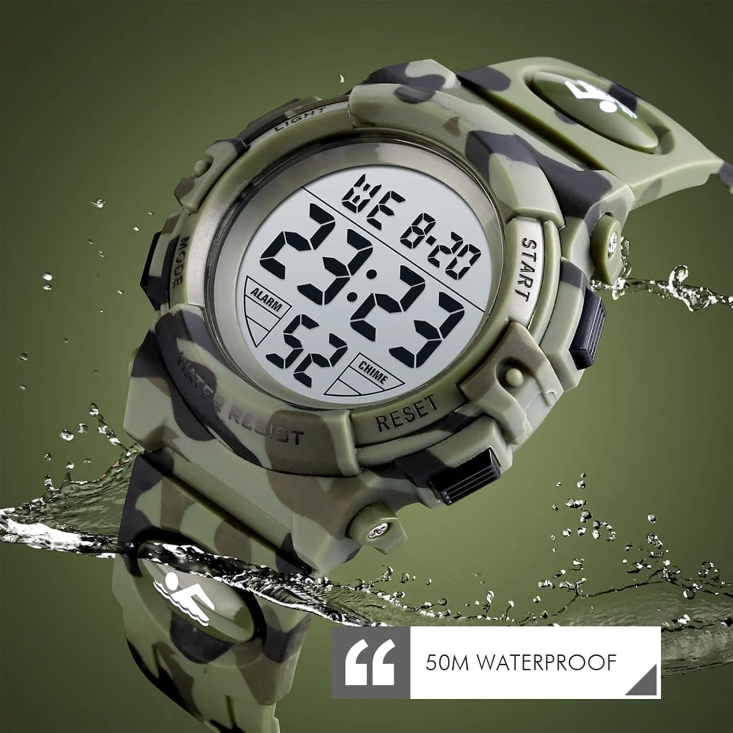 LED Light Chronograph Stopwatch sunburst patchy restless Alarm and Dual Time Display for Outdoor Sports and Daily Use Water Resistant Digital Tactical Watch with 