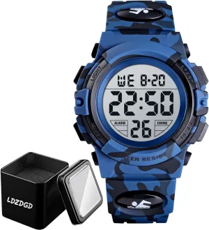 LED Light Chronograph Stopwatch sunburst patchy restless Alarm and Dual Time Display for Outdoor Sports and Daily Use Water Resistant Digital Tactical Watch with 