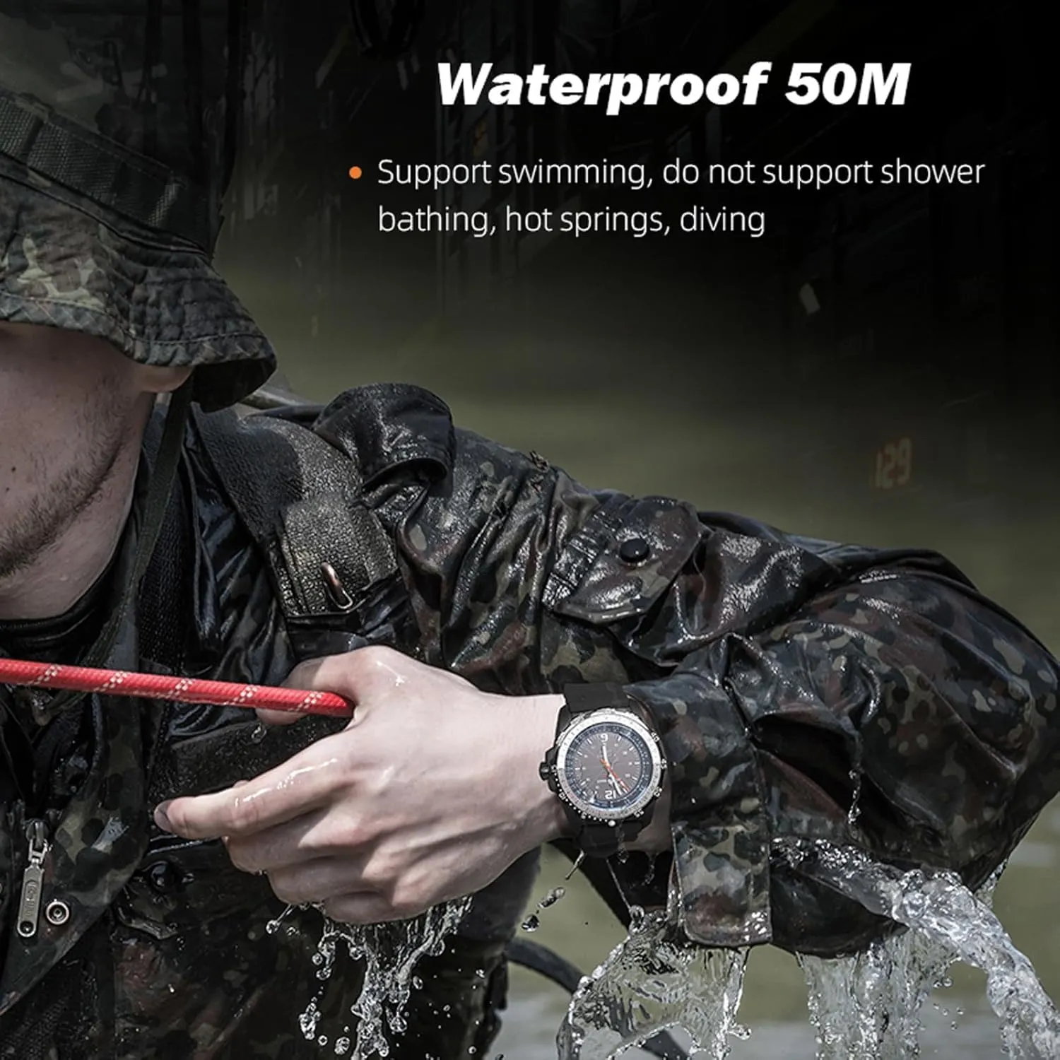 LED Men's Wristwatch for Marathon Survival Swimming Military Tactical Field commemorate scrubbiness undermine attention leafy Watch Orange findtime Solar Powered Watches for Men 5ATM Waterproof Diving 