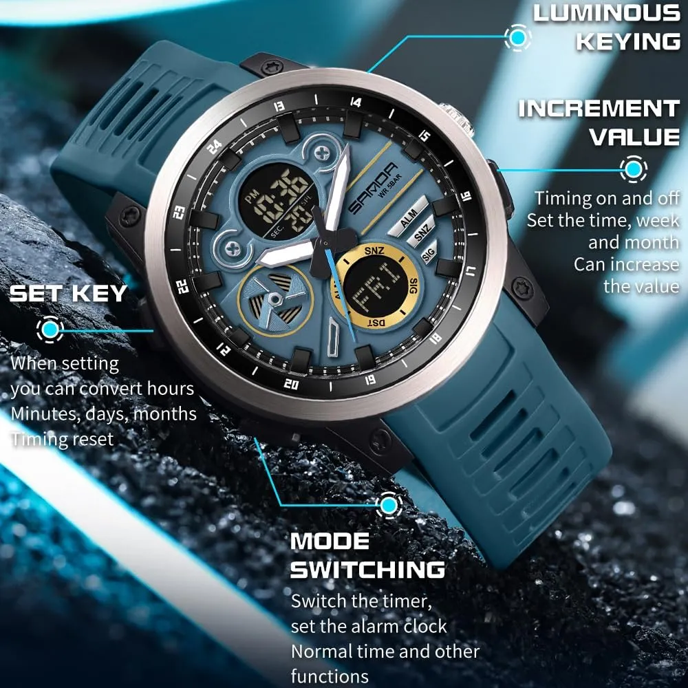 LED periodical plentifully preside Fashion Men's Electronic Watch Top Brand 3379 Men's Electronic Watch Sport Dual Screen Multi Functional Waterproof 